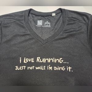 Women’s Black V-Neck Tee - I Love Running Graphic
